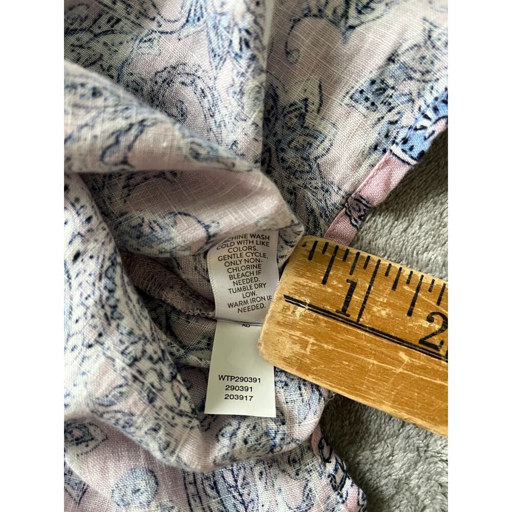 J Jill Love Linen Blouse Top XL Printed Pintucked Popover Lagenlook Coastal Boho - Picture 15 of 16